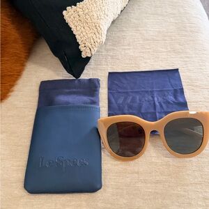 Le Specs tan AirHeart Sunglasses with Blue Case